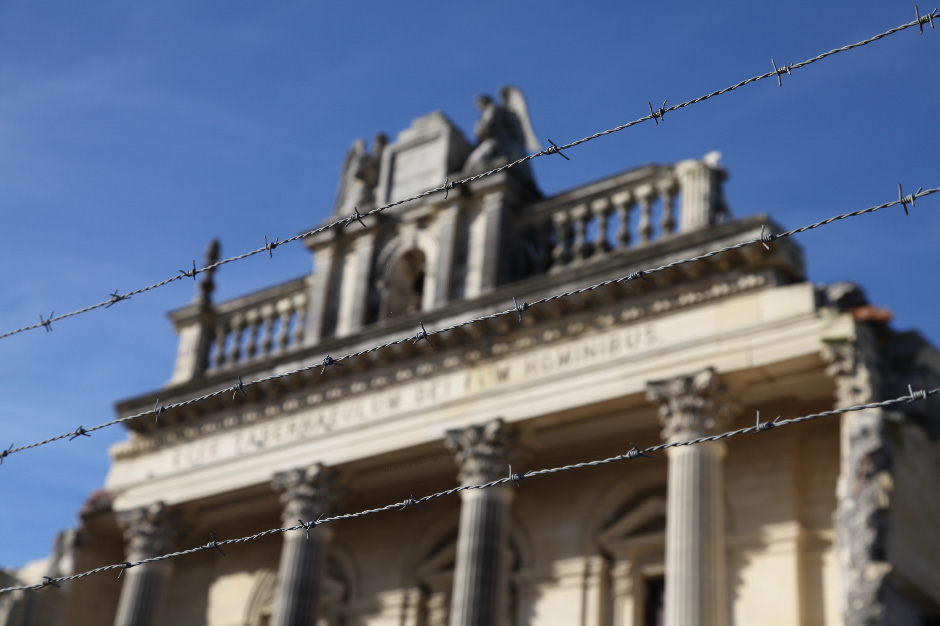 Christchurch Catholic Basilica and barbed wire