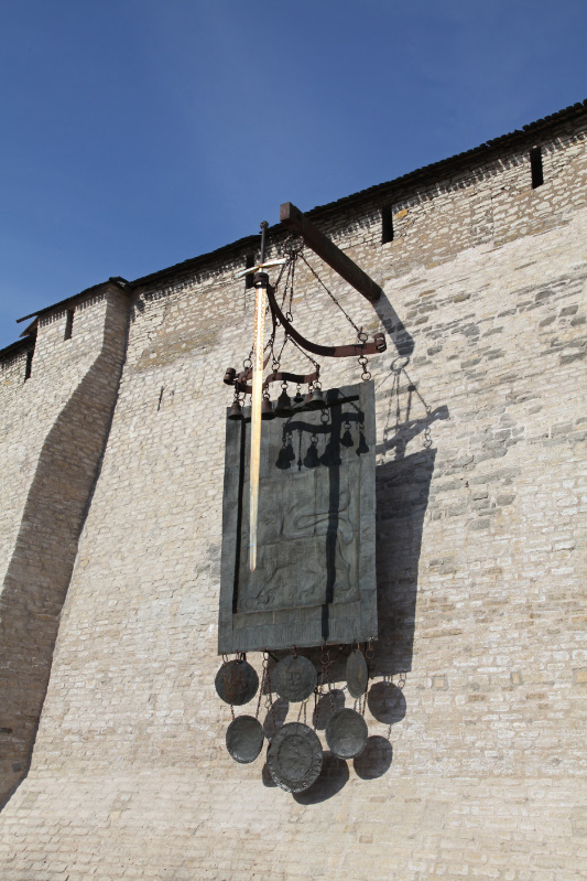 on the wall of the Pskov Kremlin